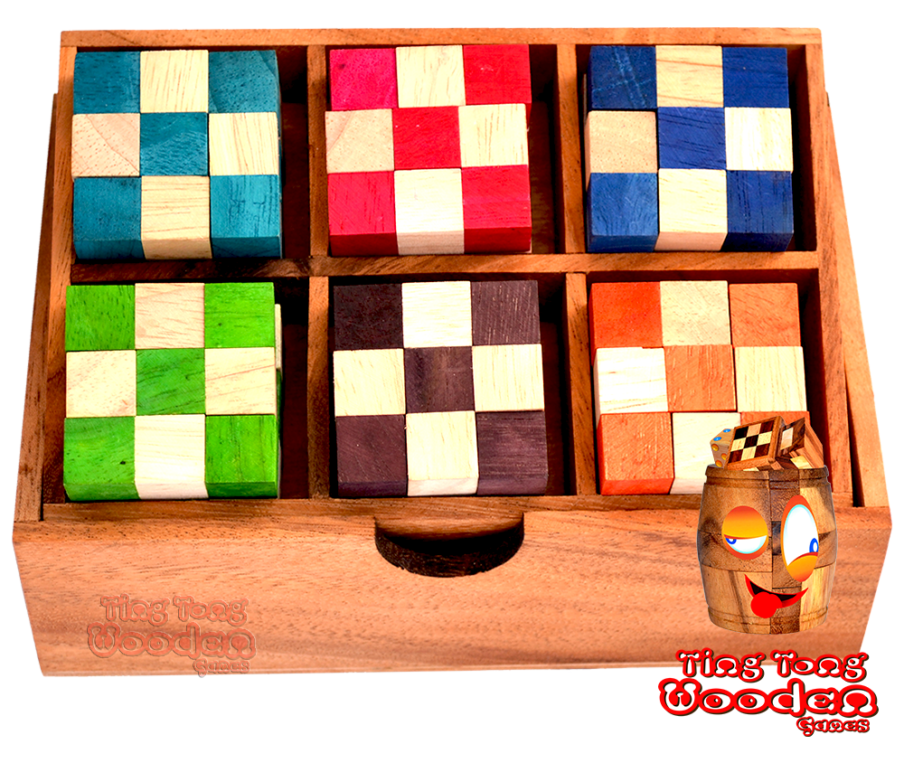 Snake Cube Level Box aus Samanea 6 Holz Schlangenwürfel Holzpuzzle Sammlung Knobelspiele